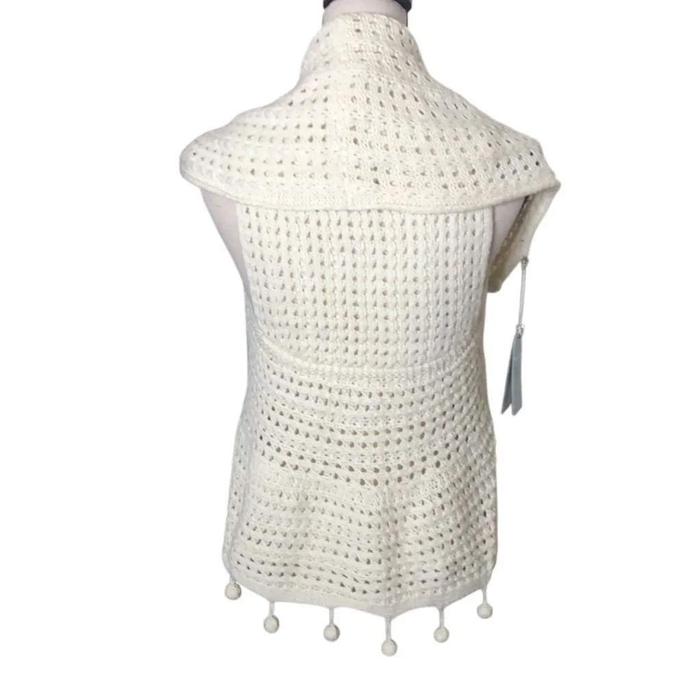 NEW Mud Pie Ivory Crochet Knit Wide Collar Sweater Vest Sz OS Cottagecore, Boho